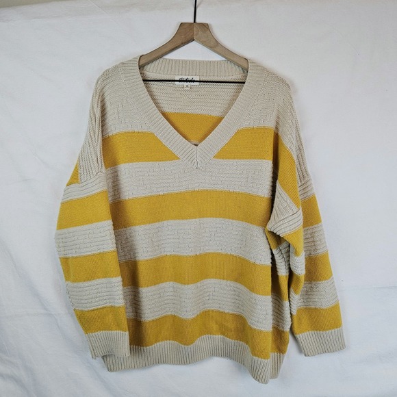 Listicle yellow and cream striped sweater, size M - Picture 1 of 4